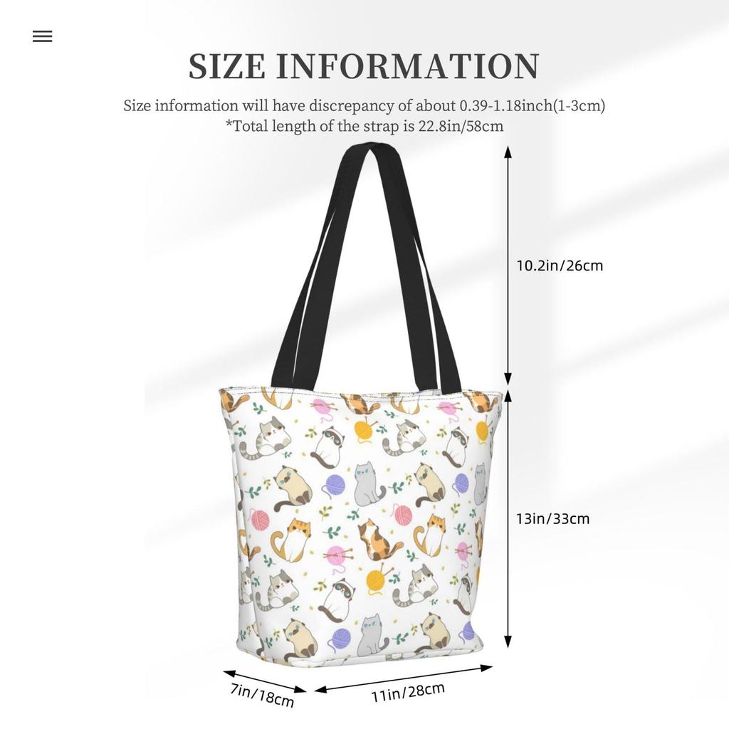 FURONGA Cat Tote Bag for Women, Lightweight, Large Capacity, A4 Size, Popular, Stylish, Durable, ShoulderHandbag, Travel, Unisex, Zippered (26)