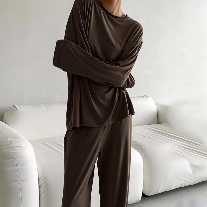 2026 Fall Winter Knit Loungewear Set Soft Modal-like Long Sleeve Top Pants Young Women