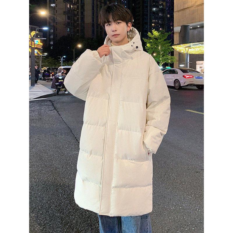 Men's Mid-Length Hooded Cotton-Padded Jacket, Thick Over-the-Knee Winter Coat, Youth Trendy Brand, 2024 New Style.