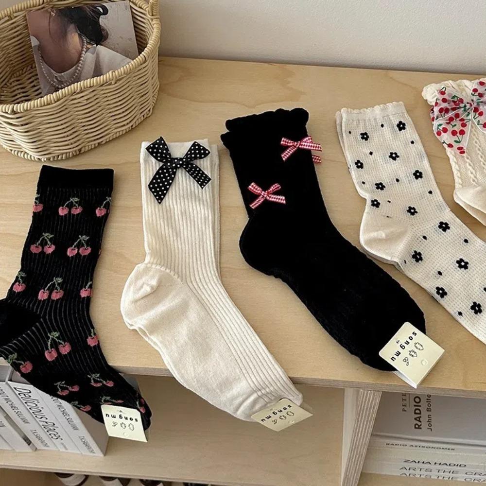 

Ballet Style Mid-calf Socks Lace White Bow Ruffle Socks Sweet Bowknot Socks Summer Style 5