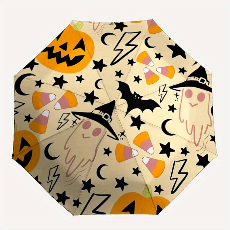

1pc Halloween, Ghost Automatic Folding Umbrella - 8-Rib Iron Frame, Windproof, Portable Sunshade with Plastic Handle for Travel & Outdoor Ac