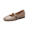Fashion New Spring/summer Mary Jane Shoes Genuine Leather Shoes for Women Fashion Round Toe Shallow Women Pumps Chunky Heels Beige