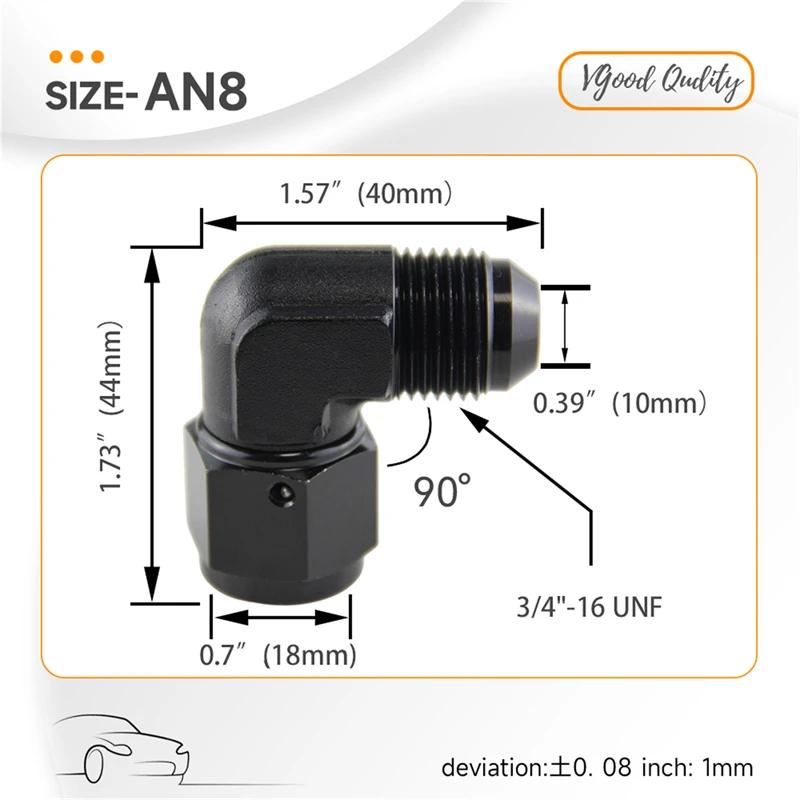 2 STK AN3 AN4 AN6 AN8 AN10 AN12 Hun til 3AN-12AN Hann 90 Graders Flare Svingbar Slangekobling Adapter Svart Aluminium Anodisert