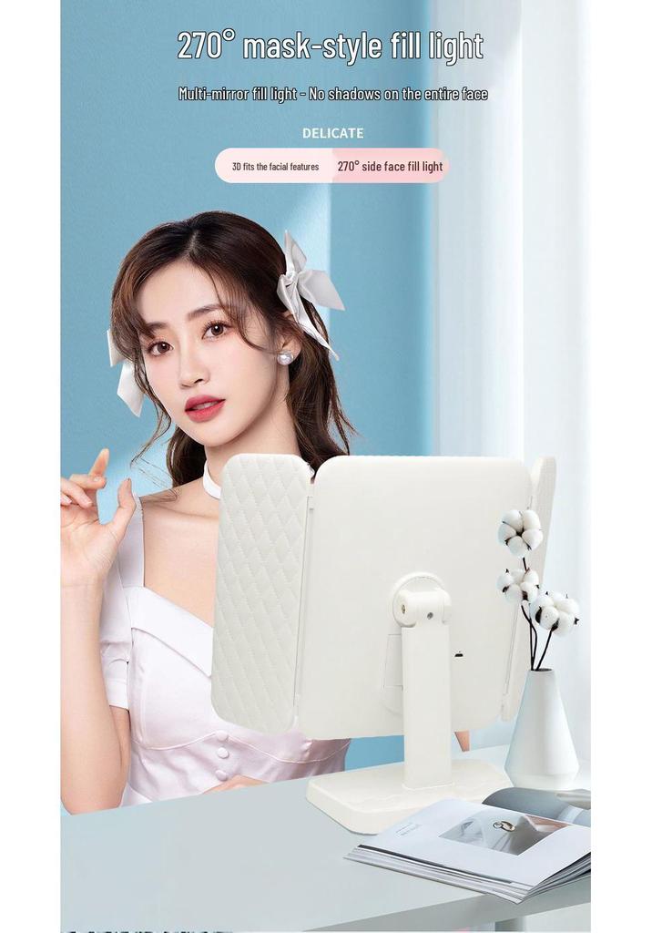 Folding LED Makeup Mirror with Light for Bedroom or Dorm Vanity