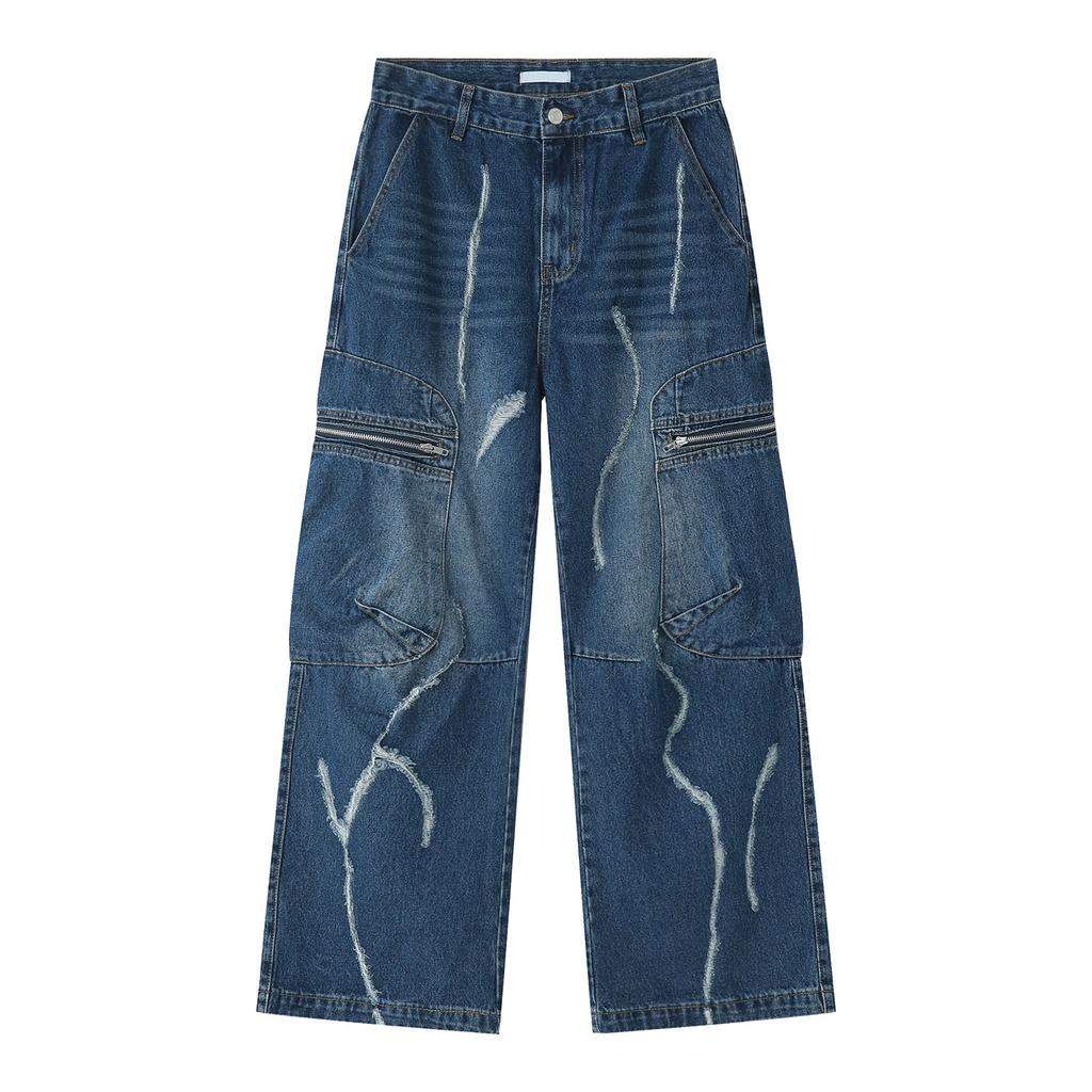 JYL Men's Flare Jeans Spring American Zip Straight High-Street Vibe Denim Pants
