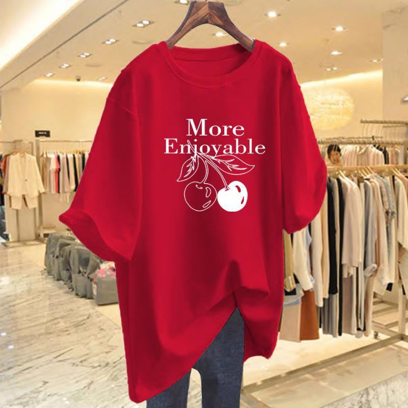 Cherry cotton t-shirt women's summer short-sleeved loose and casual, Korean version of chic t-shirt new white bottoming top trendy