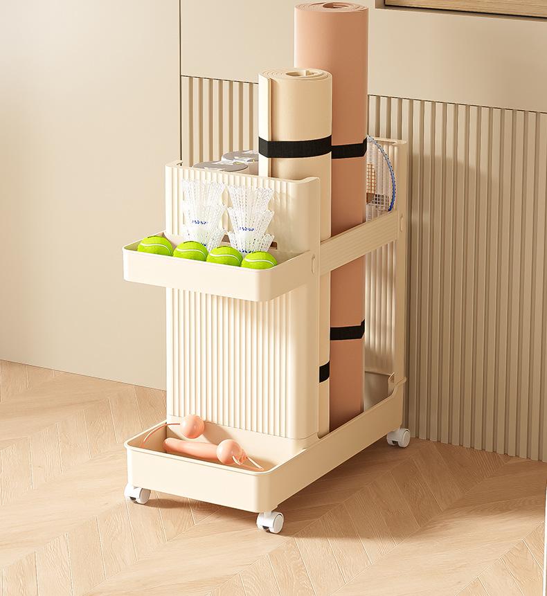 Mobile Home Exercise Gear Organizer with Wheels for Badminton Rackets & Yoga Mats