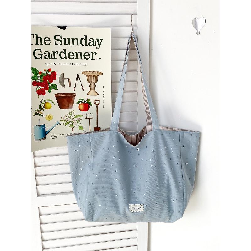 Cute Star Print Double Sided Tote Bag Large Capacity Casual Shoulder Handbag for Women KTB