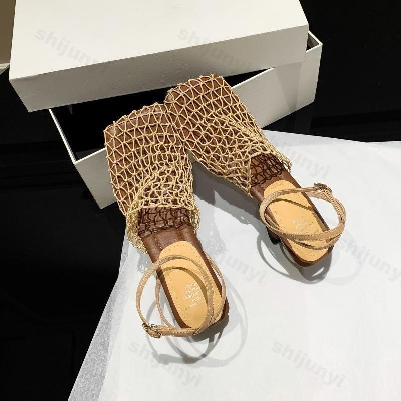 Summer Women's Sandals 2026 New Square Toe Weave Mesh Fashion High Heels Sandals 2026 New Outdoor Beach Pumps Sandalias De Mujer