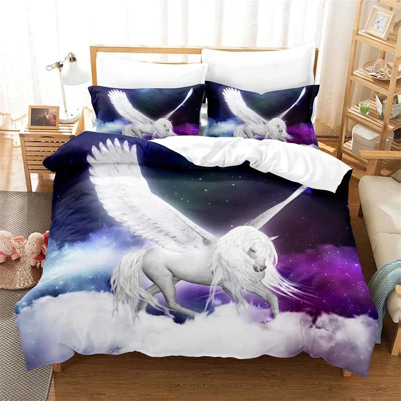 Bettdecke Weißes Einhorn Twin Size Süßes Fliegendes Pferd Bettwäsche-Set Für Teenager Kind Mädchen Mikrofaser Wildtier Bettdecke