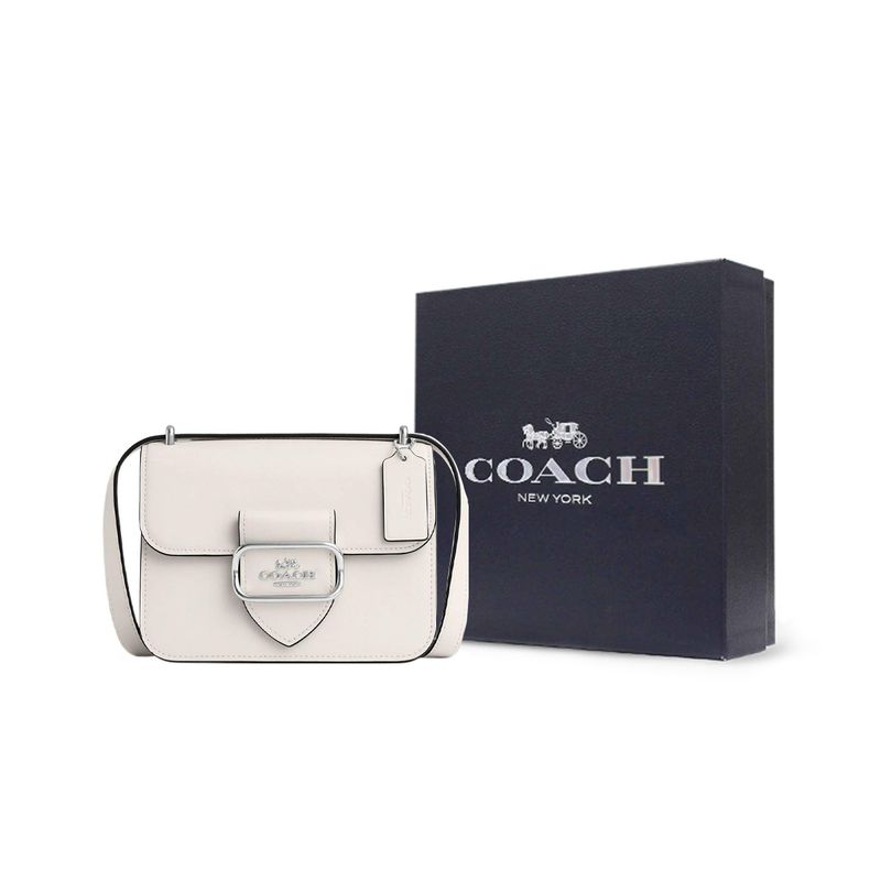 Coach 18 Solid Color Logo Flap Snap Multifunctional Pocket Leather Square Shoulder Crossbody Bag Women bags Glacier-White CL416-SVHA