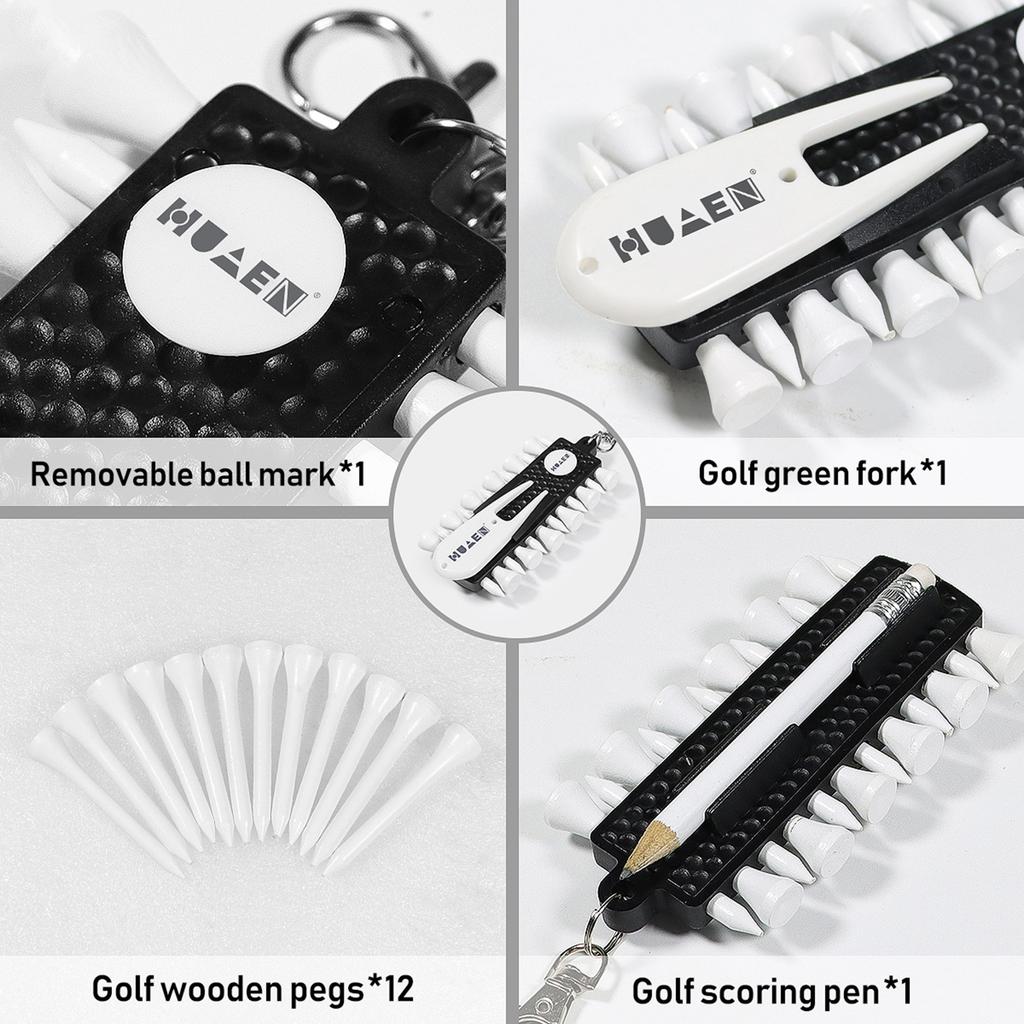 Portable Golf Tees Holder with Green Fork Pencil and 12pcs Golf Tees Gifts for Golf Lovers Friends