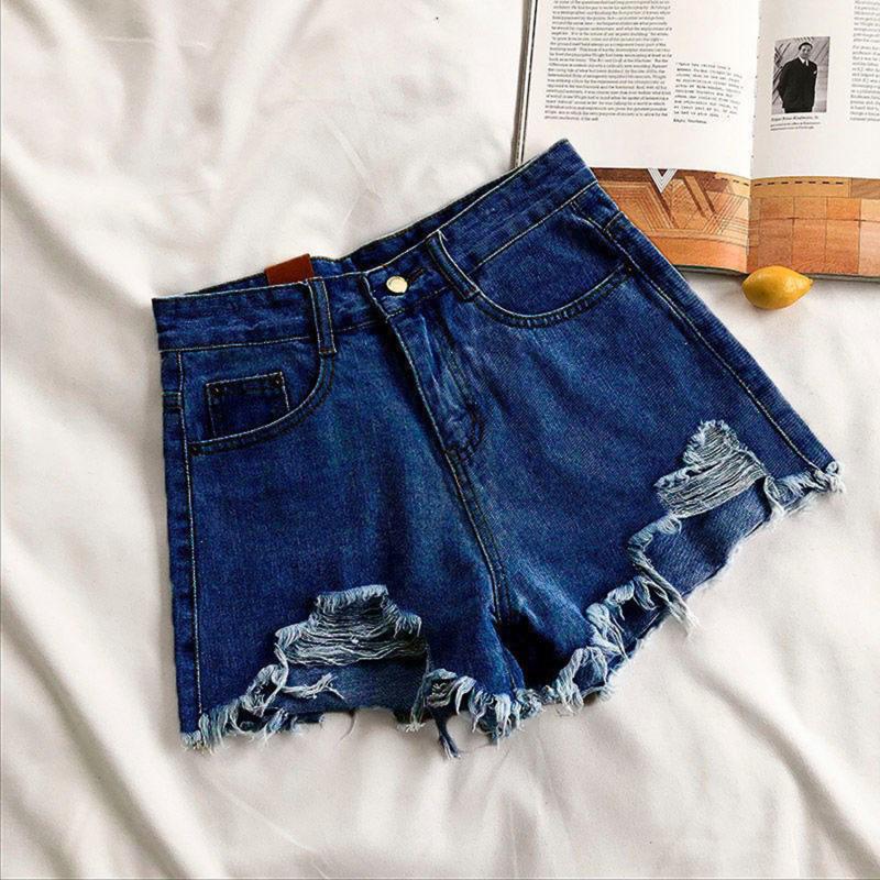 Women Fashion Denim Shorts Summer High Waist Ripped Loose Wide Leg Jean Short Pants