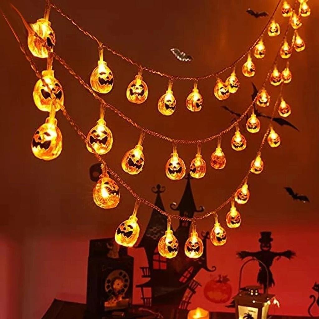 Halloween Pumpkin String Light Battery Operated LED Decoration Lamp Horror Atmosphere Light For Festival Party Bar&Haunted House