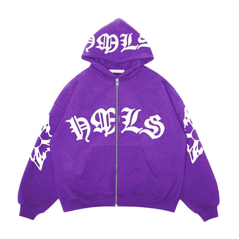 Herren Gothic Buchstaben Print Reißverschluss Hoodie Langarm Oversized Locker Lässig Streetwear Kapuzenpullover Für Jugendliche