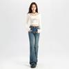 Retro Dark Blue Women's High Waist Micro-Flare Jeans - Slimming Autumn Floor-Length Design