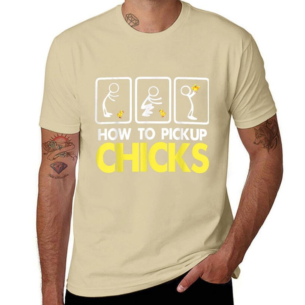 How To Pick Up Chicks T-Shirt Plus Sizes Vintage Graphics Aesthetic Clothing Short Sleeve Tee Men