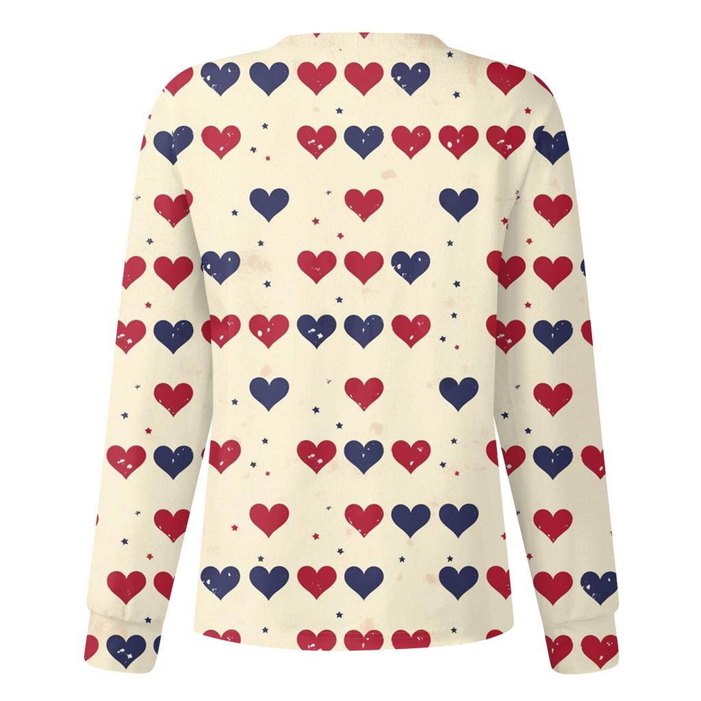 Women's Casual Fashion Long Sleeve Standing Collar Single Breasted Valentine's Day Print Workwear Jacket Tops