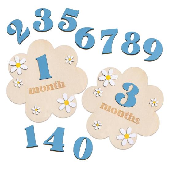 Baby Monats Meilenstein Karte Schild Holzblumenbrett mit 10 austauschbaren Zahlen für Neugeborenen Wachstums-Tracker Foto Requisite Babyparty Kinderzimmer Dekor