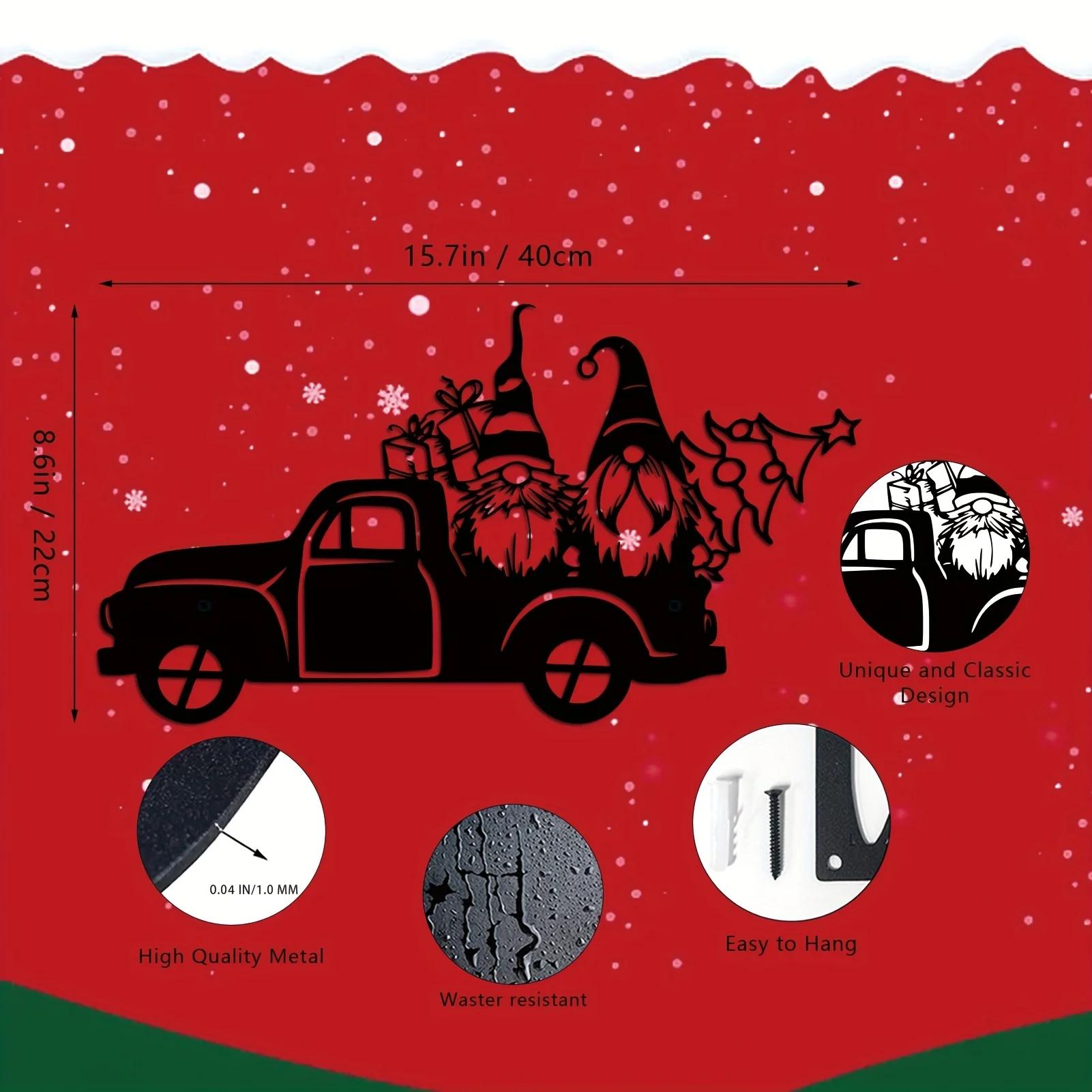 

Santa Claus Pickup Truck Metal Wall Art - Festive Christmas Décor, Ideal for Hanging in Bedroom or Living Room Walls светло-серый