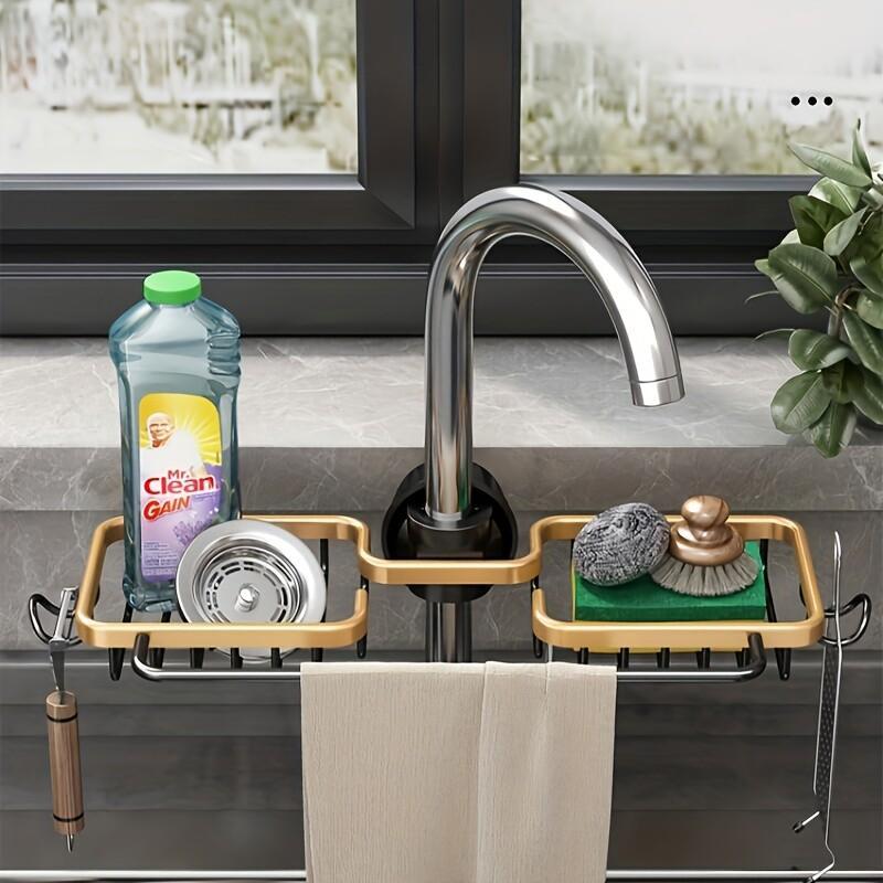 Kitchen Storage Rack Free Stamping Space Aluminium Kitchen Sink Drainage Racks Household Sponge Tap Drainage Hanging Basket Sink