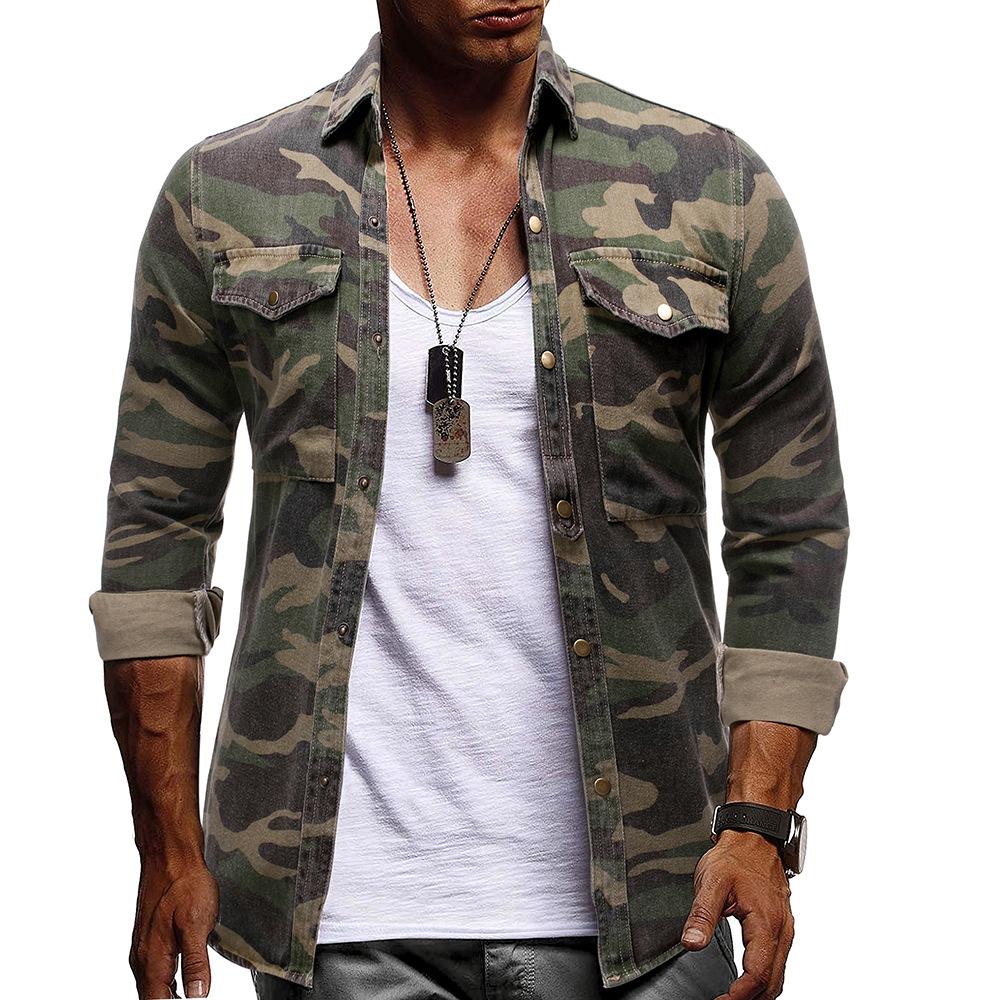 New Men's Long Sleeved Camouflage Denim Outdoor Mountaineering Work Top