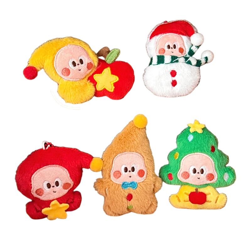 Cute Christmas Plush Doll Keychain Mini Soft Stuffed Figure Pendant For Bag Decor Christmas Gifts Holiday Party Ornaments