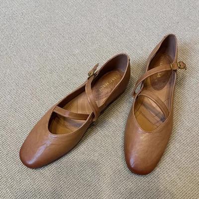 Flats Mary Jane Shoes Women Retro Sole Leather Ballet 2026 Spring Trend Dress Elegant Shoes Casual Shallow Comfort Zapatos Mujer