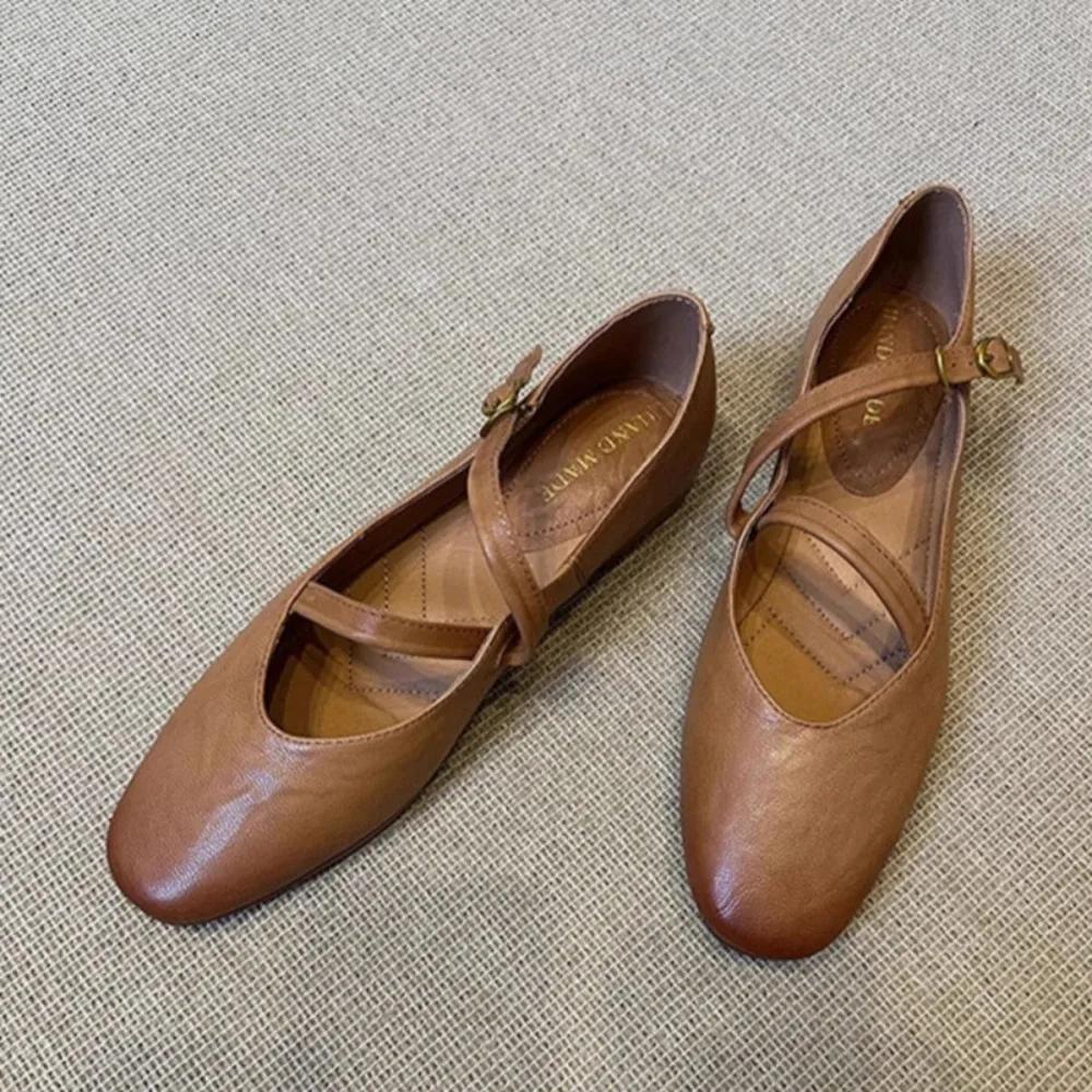 Flats Mary Jane Shoes Women Retro Sole Leather Ballet 2026 Spring Trend Dress Elegant Shoes Casual Shallow Comfort Zapatos Mujer