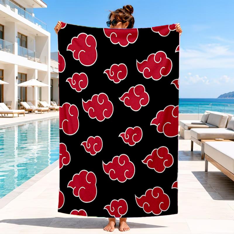 Anime Red Clouds On Black Background Beach Towel, Microfiber Beach Towel, Perfect For Pool, Beach, Travel, Home Decor Beach Party Fan Gifts