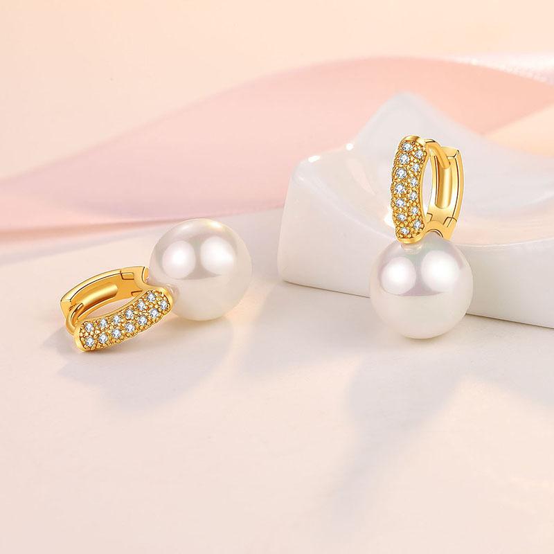 Fashion Pearl Earrings for Women 925 Silver Jewelry with Zircon Gemstone Gold Color Drop Earrings Wedding Party Gift Accessories