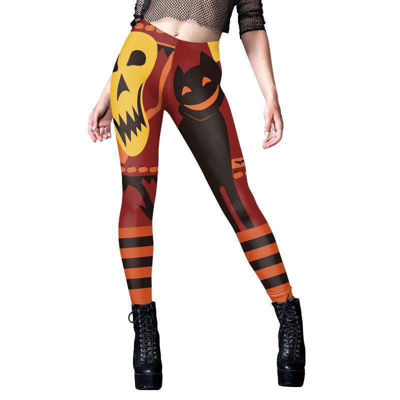 Halloween Sally Leggings Pumpkin Head Striped Digital Print Striped Little Foot Ladies Yoga Leggings