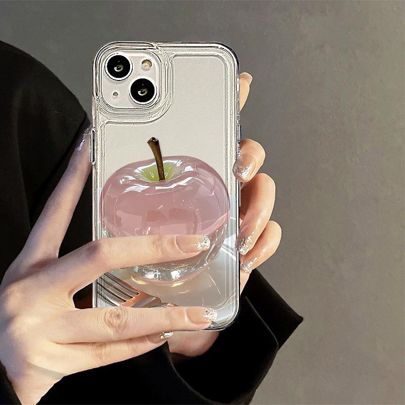 Crystal Apple Is Suitable for iPhone17ProMax Anti-drop Mobile Phone Case 16 Advanced Sense 15/14 Transparent Fine Hole