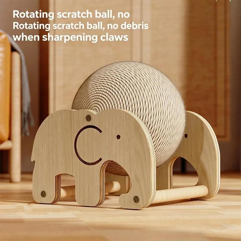 Elephant Shaped Cat Scratcher Solid Wood Stable Triangular Sisal Ball Toy for Home Pet Cats