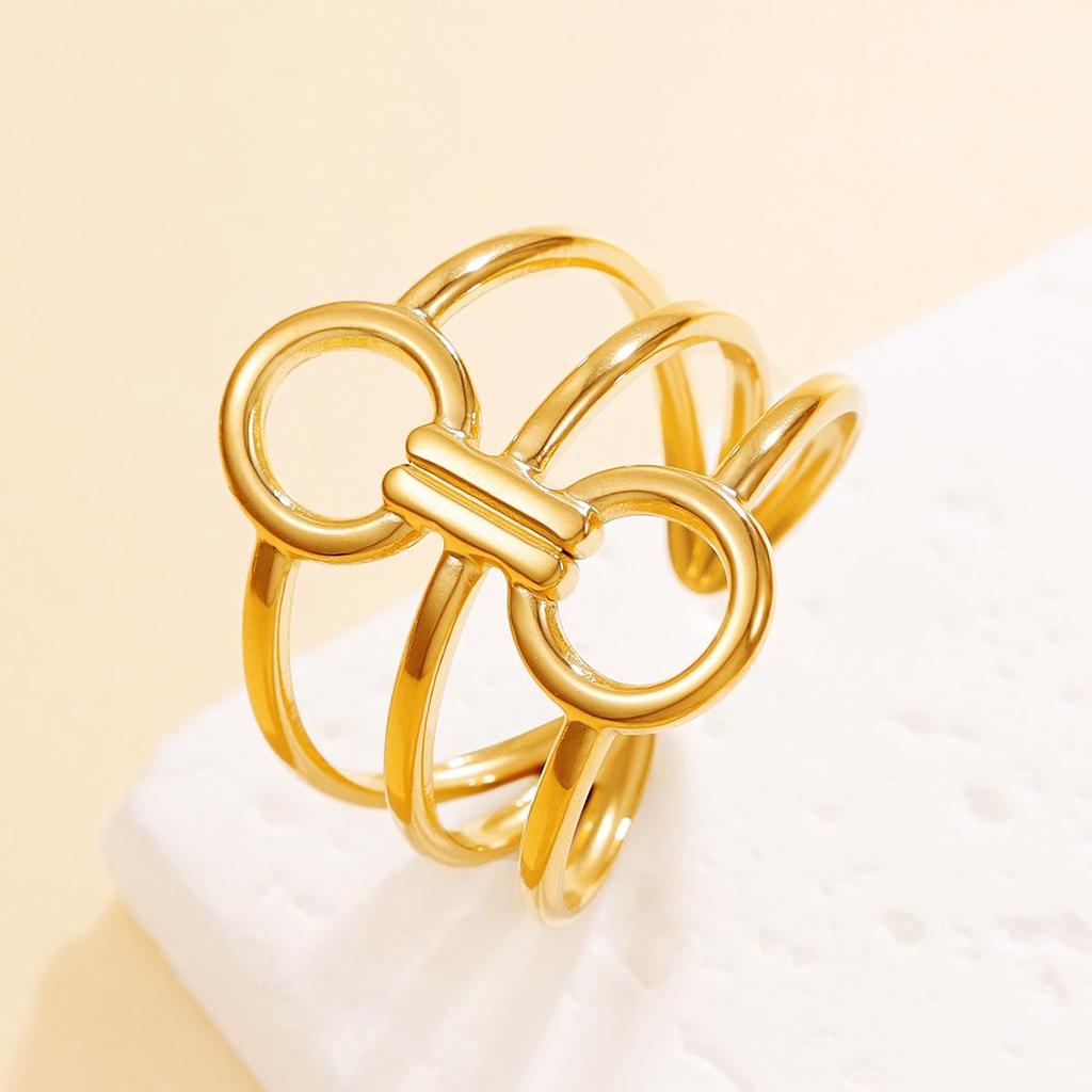 European Simple Style Geometric Circle Design Open Ring for Women - Stainless Steel
