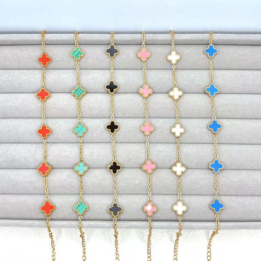 Bracelet tendance trèfle à quatre feuilles porte-bonheur 9 mm en titane 18 carats de qualité supérieure, résistant à la lumière