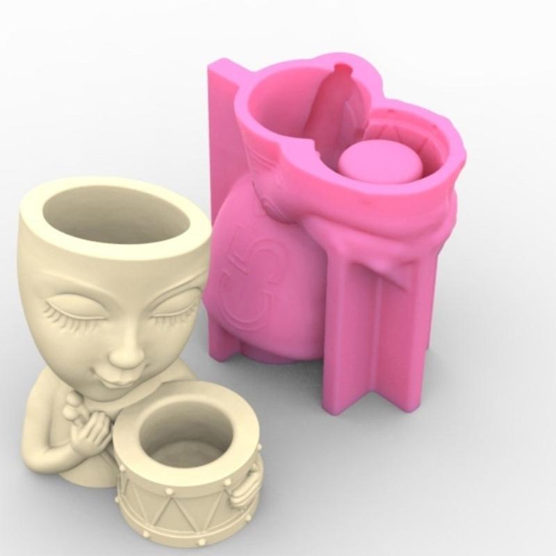 Durable Silicone Mold Silicone Casting Mould Human with Drum Shaped Silicone Craft Molds for DIY Making Resin Flowerpot