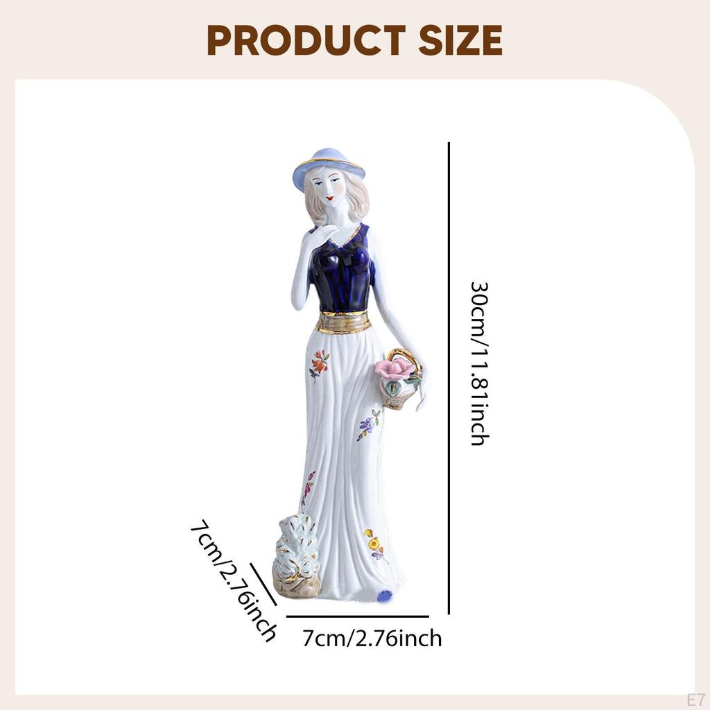 Ceramic Girl Statue Lady Figurine Collectible Ornament Sculpture for Entrance Cabinet Desk Fireplace