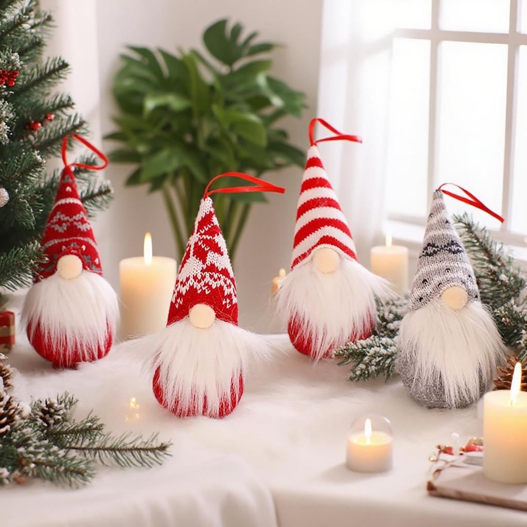 Mingguan Christmas Decoration Set: 8 Knitted Forest Man Doll Ornaments for Tree