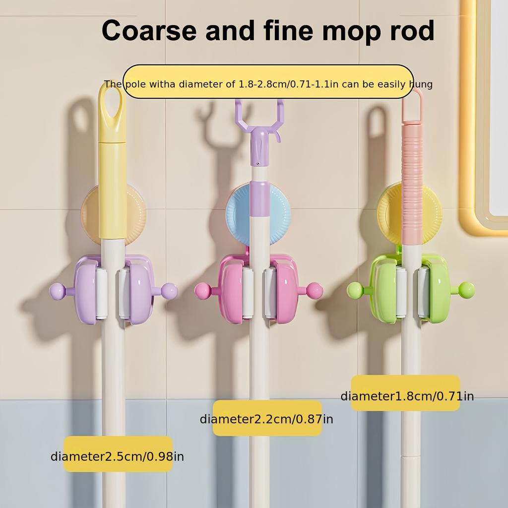 3pcs Dopamine Mop Wall Clamp,Suction Cup,Bathroom Door,Non Perforated Broom Hanging Rack,Hanging Support Reset Shelf, Hook