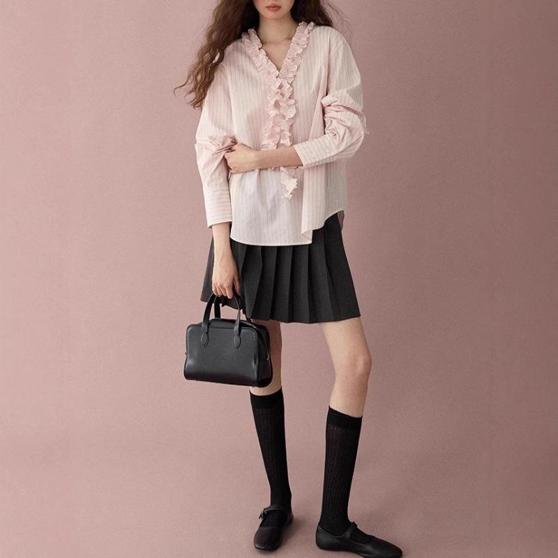Striped Cotton Loose Lace Striped Shirt Spring New Casual All-match Top