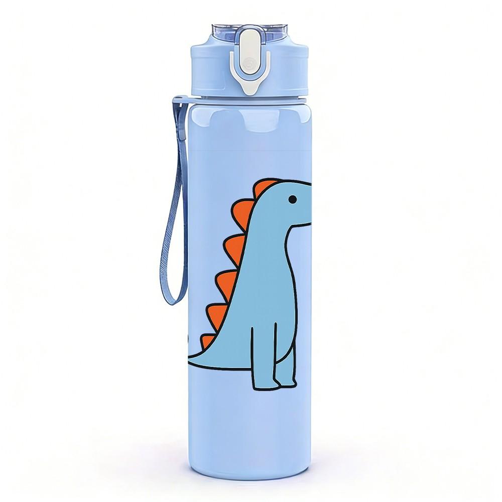 1PC Simple Blue Dinosaur Cartoon 750ml Color Plastic Sports Water Bottle Leakproof Flip Straw Lid Suitable for Sports Office Home Use