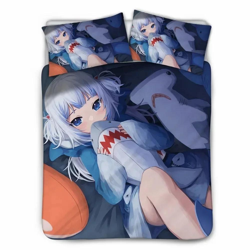 Anime Hololive EN Gawr Gura 3D Printed Bedding Set Duvet Covers Pillowcases Comforter Bedding Set Bedclothes Bed Linen