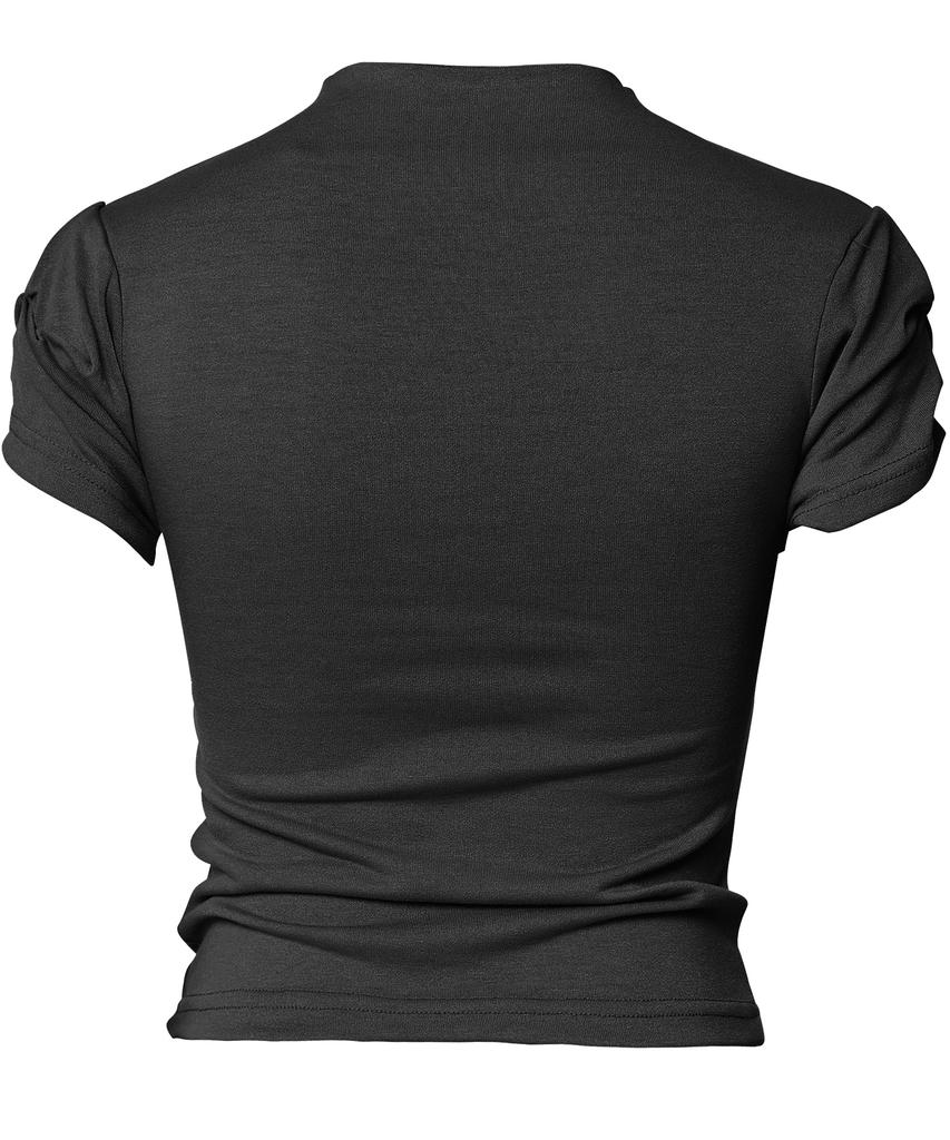 Peulleeoeob Asymmetrical Draped Mock Neck T-Shirt (Fl-126_Black)