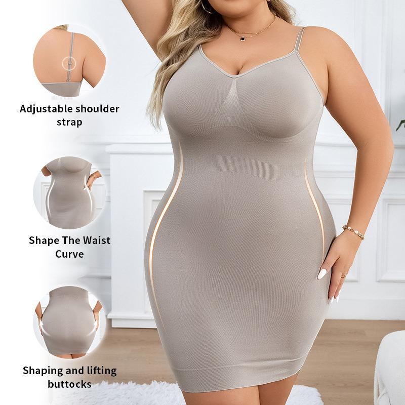 Vestido Talla Grande Femenino Falda Inferior Ajustada al Cuerpo que Realza las Caderas Moldeador Corporal de Tirantes Adelgazante de Vientre