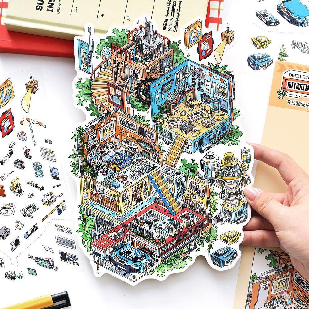 Open Today Series Miniature Landscape Sticker DIY PET Cabin Scene Sticker Stress Relief Cartoon 3D Landscape Sticker Gift