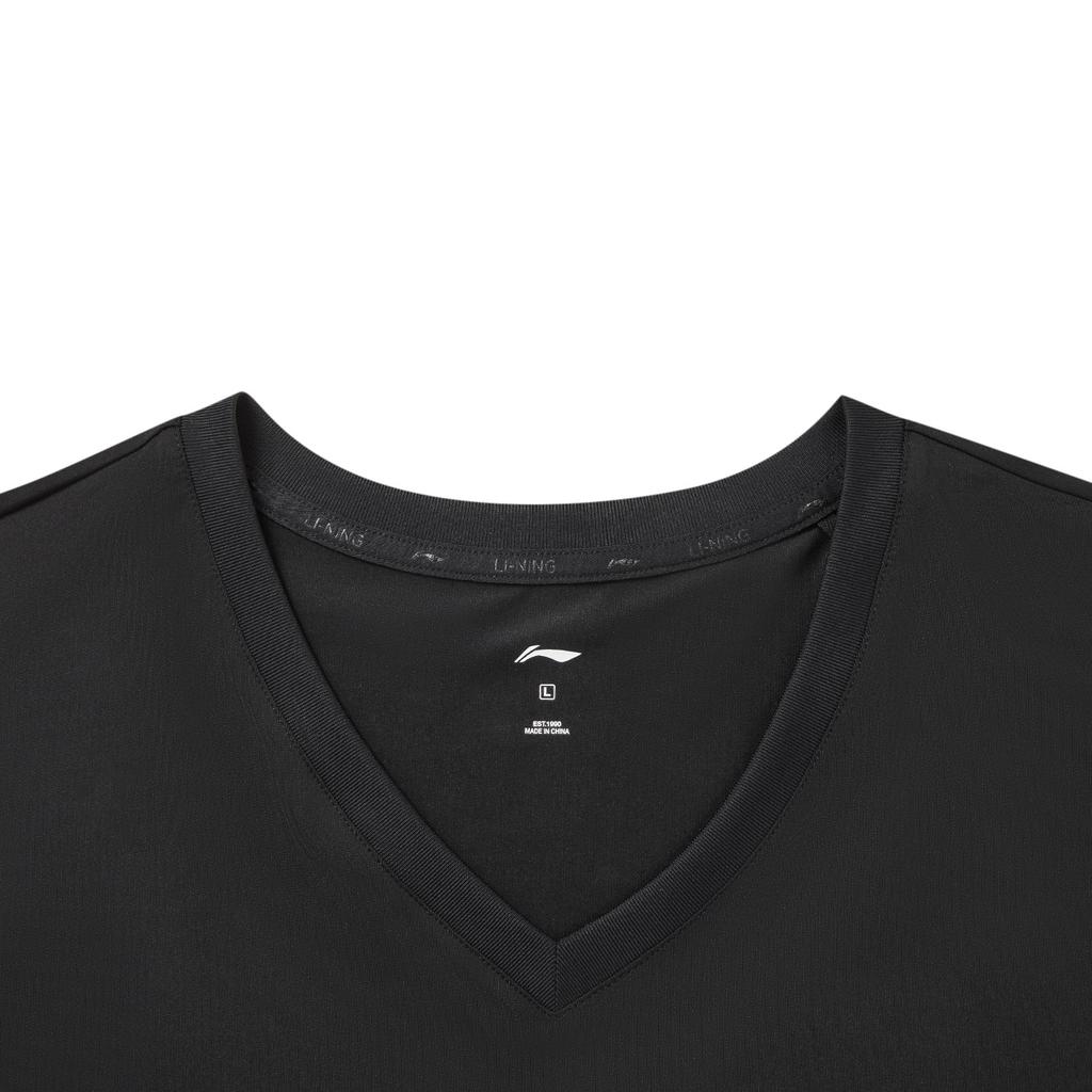 Li Ning Fitness Series T Shirts Women's Black V Neck Moderate ATSW338-4