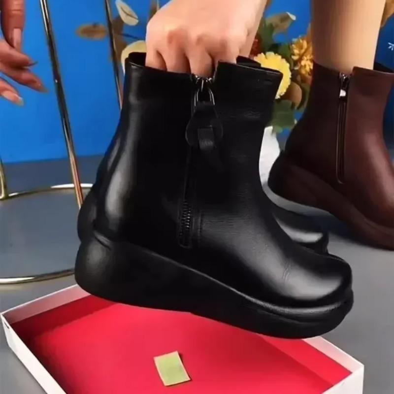 Hochwertige rutschfeste Schneestiefel aus Fell für Damen Plüsch Reißverschluss Winterstiefel Damen Einfarbig Warm Mama Baumwolle Gepolstert Flach mit Schuh