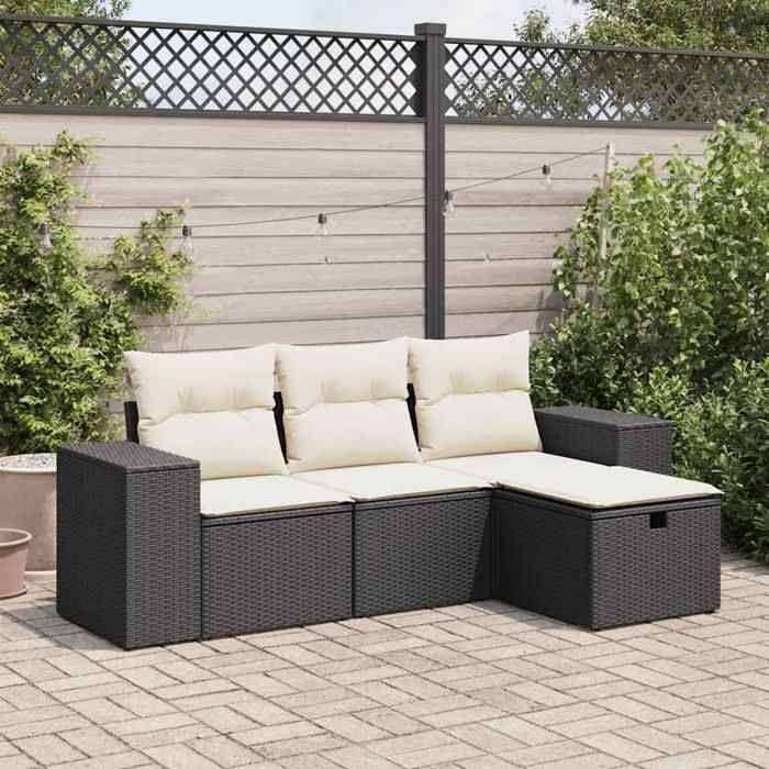 VidaXL Salon de jardin 4 pcs avec coussins noir résine tressée 3325652