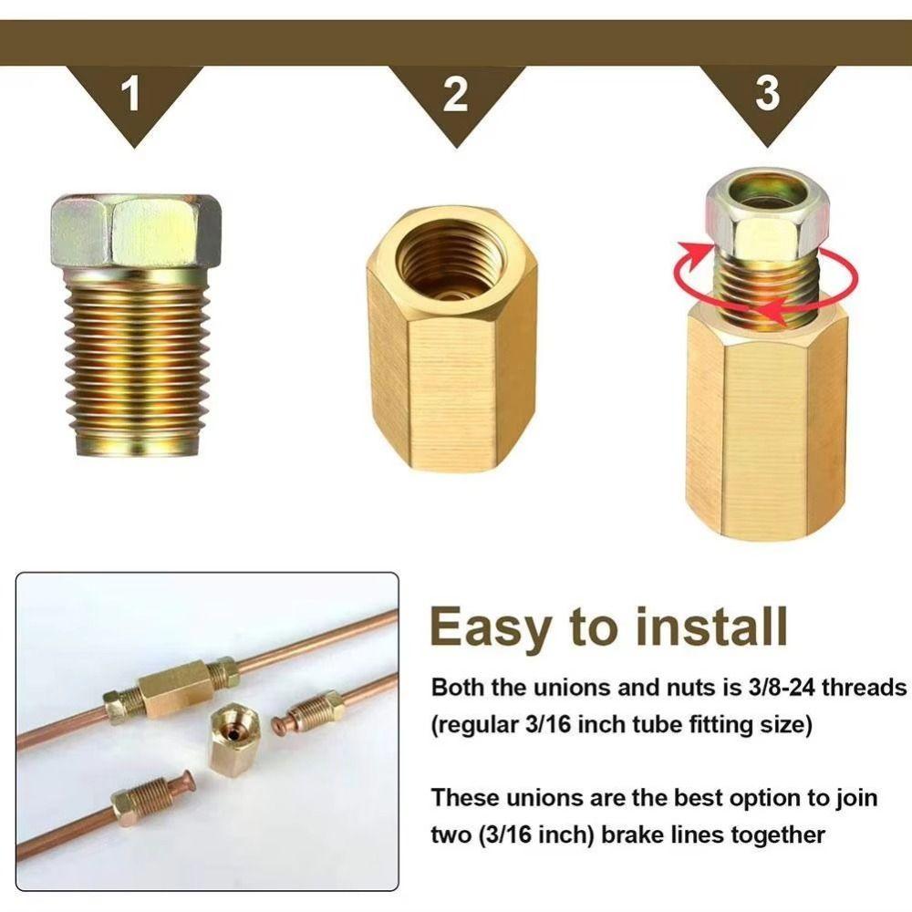 3/8 Inch-24 Threads Brake Hose Connector Hexagon Inverted Flare Fitting Brake Tube Fittings